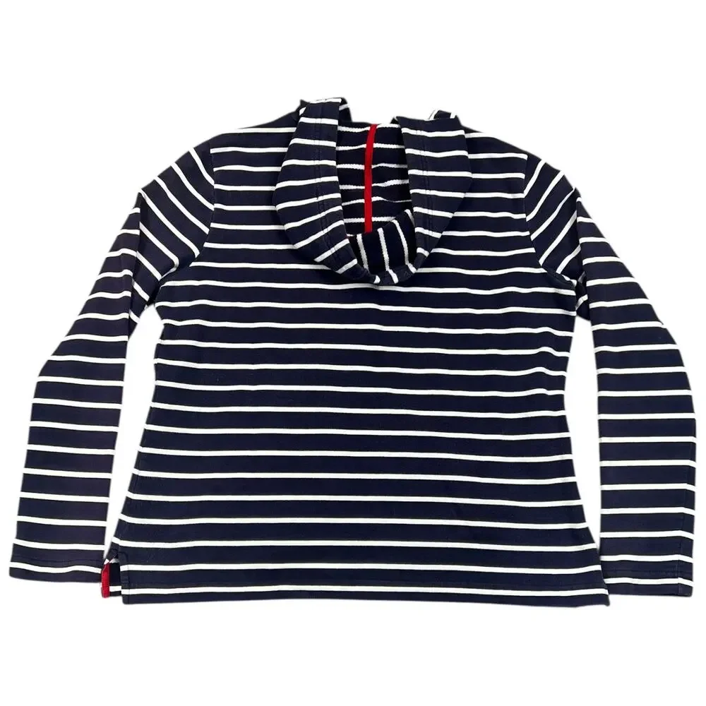 Lauren Ralph Lauren Navy Stripe Half Zip Hoodie Pullover Sweatshirt - L - Picture 2 of 10